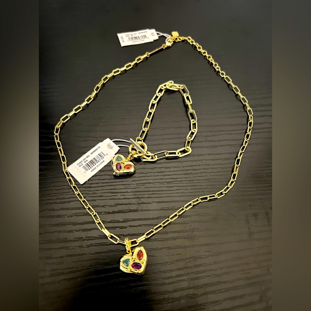 NWT Kendra Scott Penny Gold Heart Chain Multi Mix Set